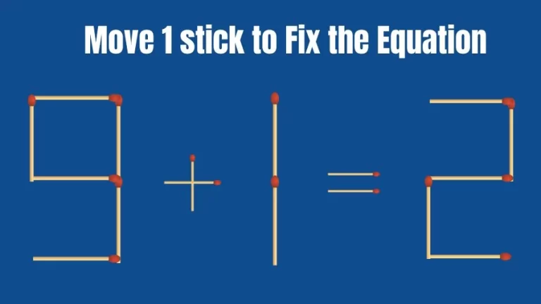 Brain Teaser: 9+1=2 Fix The Equation By Moving 1 Stick | Matchstick Puzzles