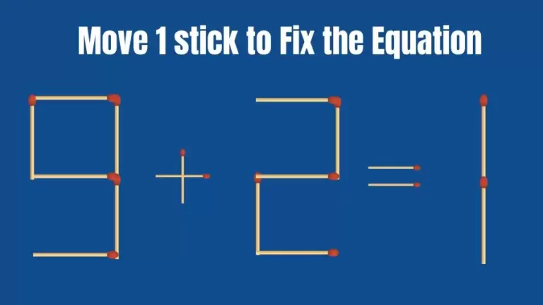 Brain Teaser: 9+2=1 Fix The Equation By Moving 1 Stick | Matchstick Puzzles