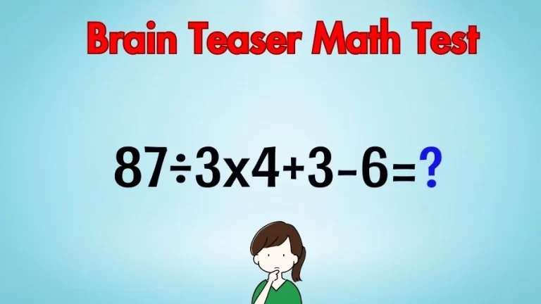 Brain Teaser Math IQ Test: Solve 87÷3×4+3-6