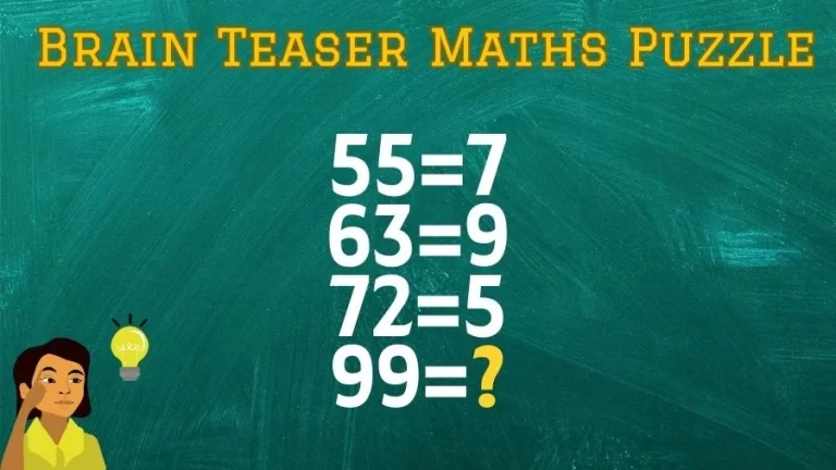 Brain Teaser Maths Puzzle: 55=7, 63=9, 72=5, 99=?