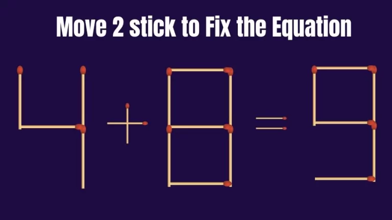 Brain Teaser for IQ Test: 4+8=9 Fix The Equation By Moving 2 Sticks | Matchstick Puzzle