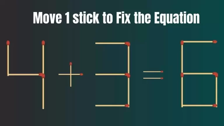 Matchstick Riddle: 4+3=6 Fix The Equation By Moving 1 Stick | Matchstick Puzzle