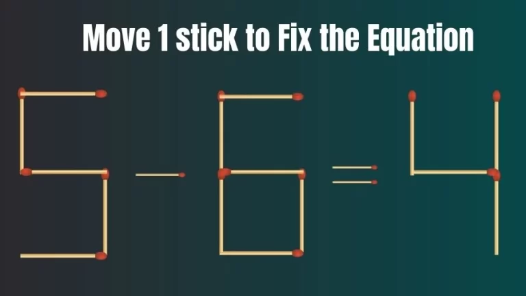 Matchstick Riddle: 5-6=4 Fix The Equation By Moving 1 Stick | Matchstick Puzzle