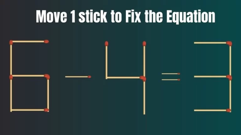 Matchstick Riddle: 6-4=3 Fix The Equation By Moving 1 Stick | Matchstick Puzzle