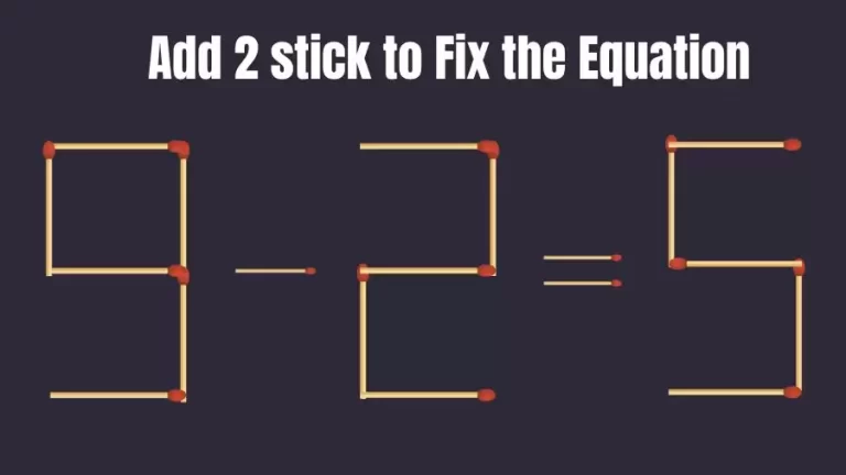 Matchstick Riddle: 9-2=5 Fix The Equation By Adding 2 Sticks | Matchstick Puzzle