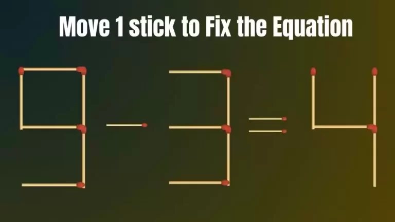 Matchstick Riddle: 9-3=4 Fix The Equation By Moving 1 Stick | Matchstick Puzzle