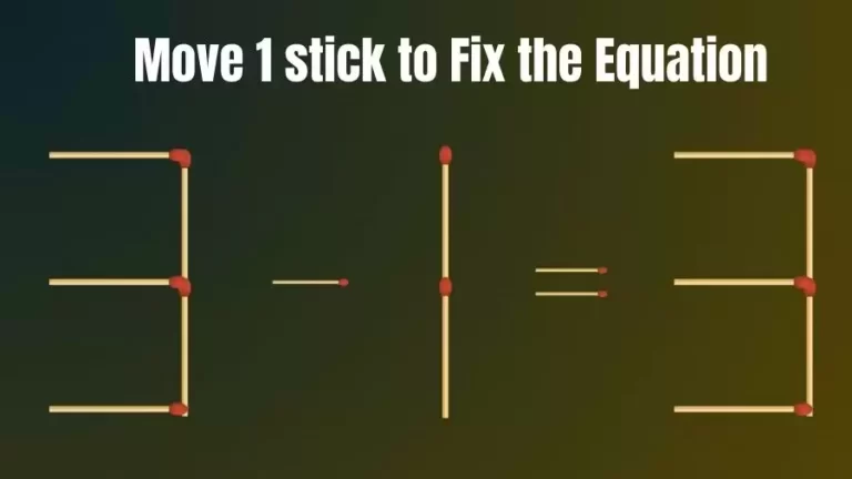 Brain Teaser: 3-1=3 Move Only 1 Matchstick To Fix The Equation | Matchstick Puzzle