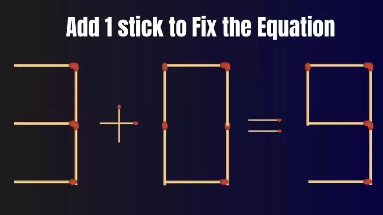 Brain Teaser: 3+0=9 Add 1 Stick To Fix The Equation | Matchstick Puzzles