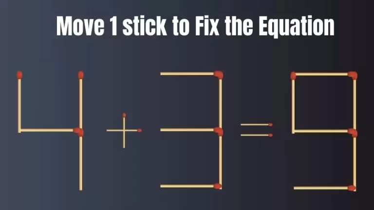 Brain Teaser: 4+3=9 Move Only 1 Matchstick To Fix The Equation | Matchstick Puzzle