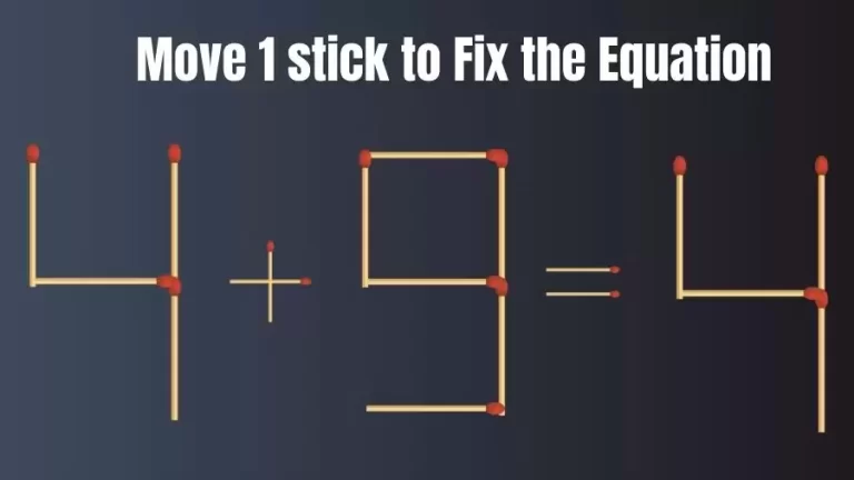 Brain Teaser: 4+9=4 Fix The Equation By Moving 1 Stick | Matchstick Puzzles