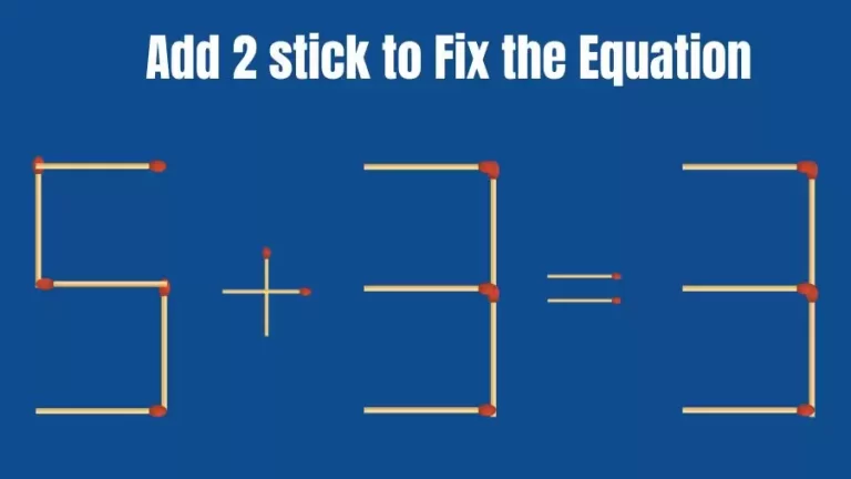 Brain Teaser: 5+3=3 Add 2 Sticks To Fix The Equation | Matchstick Puzzles