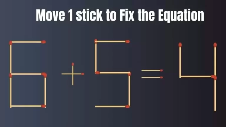 Brain Teaser: 6+5=4 Move Only 1 Matchstick To Fix The Equation | Matchstick Puzzle