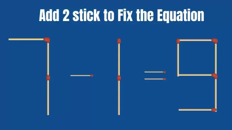 Brain Teaser: 7-1=9 Add 2 Sticks To Fix The Equation | Matchstick Puzzles