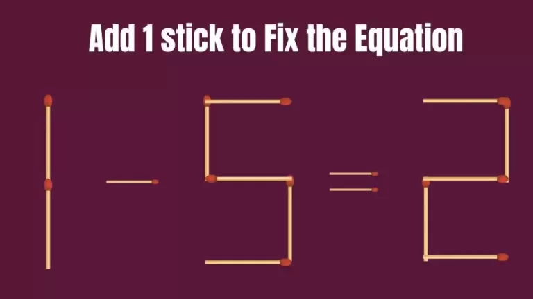 Matchstick Riddle: 1-5=2 Fix The Equation By Adding 1 Stick | Matchstick Puzzle