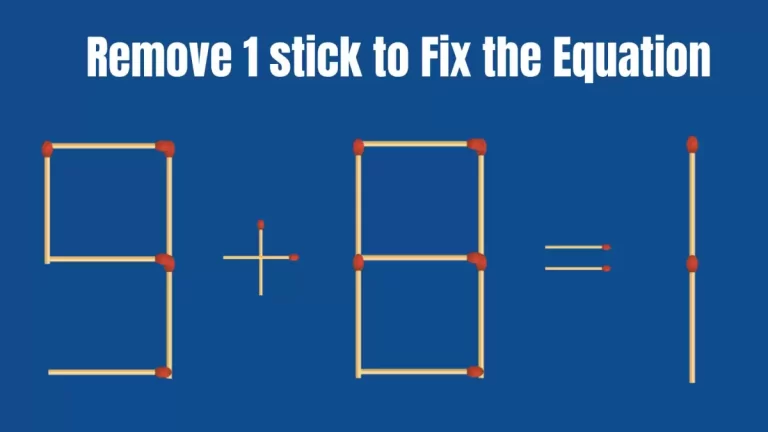 Solve the Puzzle Where 9+8=1 by Removing 1 Stick to Fix the Equation