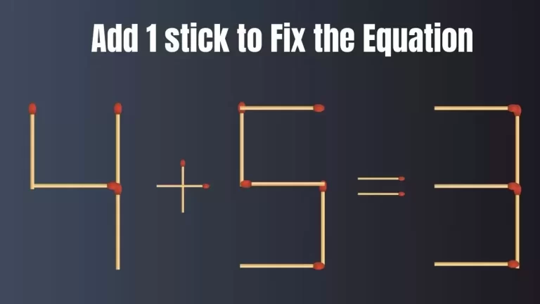 Solve the Puzzle to Transform 4+5=3 by Adding 1 Matchstick to Correct the Equation